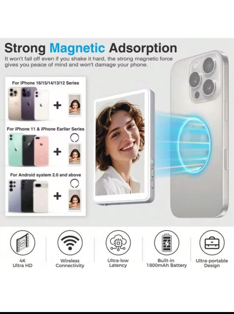Illustration of the device magnetically attaching to a phone